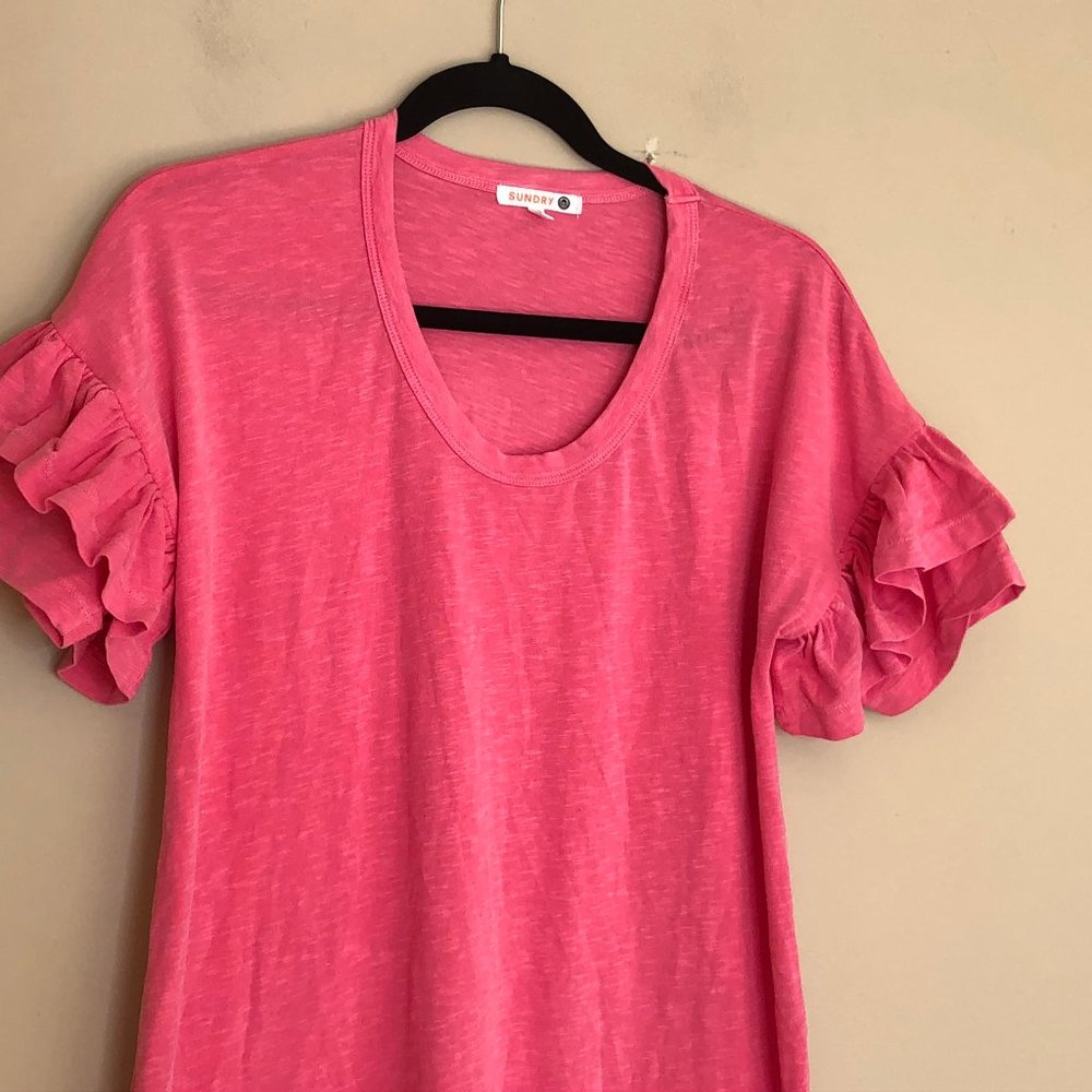 Sundry Short Sleeve Ruffle Shirt Dress NEW - Picture 4 of 12